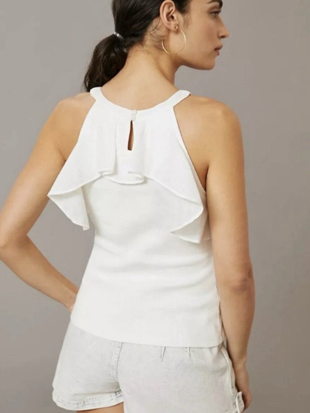 Maeve By Anthropologie Ruffled Rib Halter Tank - Picture 2 of 8